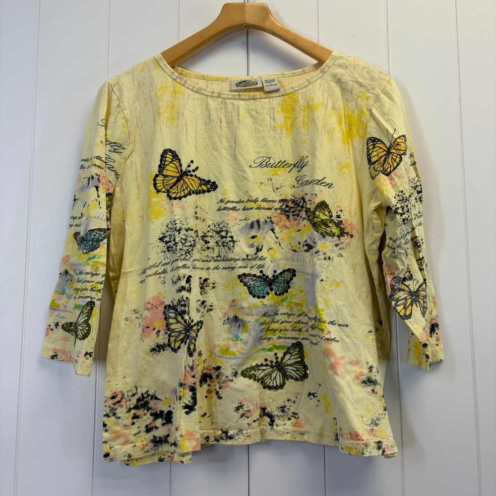 Vintage Collections ETC Boho Sequin Butterfly Garden Top Women Size XL Nature